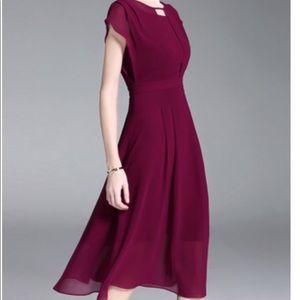 Burgundy chiffon keyhole dress.